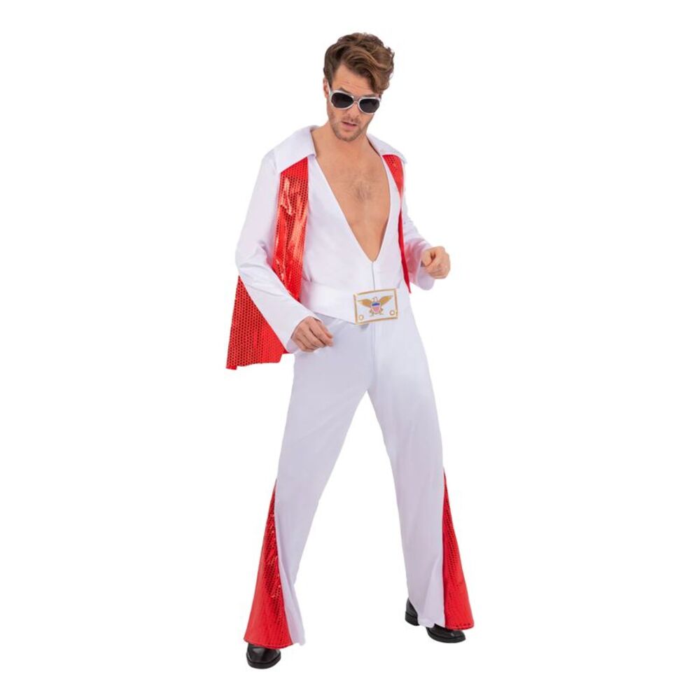 Elvis Mens Costume Jumpsuit / Red/White